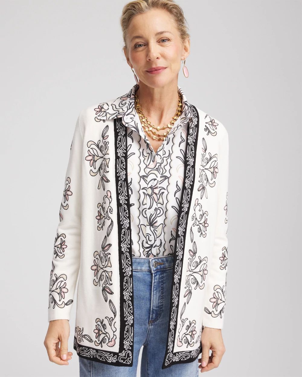 BiBi Checkered Long Sleeve Open Front Cardigan main image 0